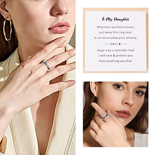 Huasai Anxiety Ring For Women To My Daughter Fidget Ring Adjustable Beads Spinner Rings For Stress Relief Colorful Enamel Rings For Teen Girls Birthday Gifts(Color) #TOP4