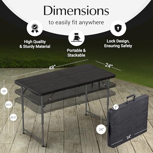 Image of 4 Feet Foldable Table Adjustable Height with Built in Handle, Steel Legs | 4FT Heavy Duty Portable | Perfect for Party Dining Wedding Events Picnic Indoor Outdoor Camping Utility Folding - 4 Foot