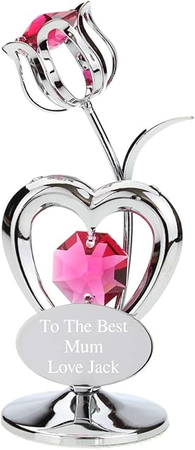 Go Find A Gift Personalised Engraved Crystocraft Flower Ornament with Red Crystals