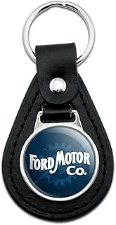 Black Leather Ford Vintage Gear Logo Keychain