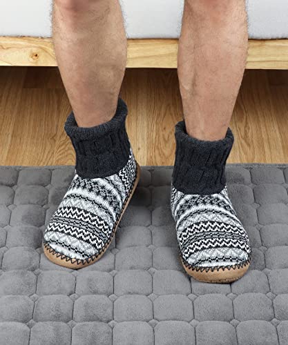 Dicuird Slipper Socks For Mens,Fuzzy Sherpa Lined House Socks With Thick Soft Soles,Cozy Warm Indoor Booties Slippers With Non Slip Bottoms, Mens Winter Christmas Gifts(Grey Stripe,Size10-13) #TOP1