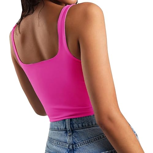 Artfish Women's Sleeveless Strappy Crop Tank Tops Square Neck Camis Going Out Neon Hot Pink, S #TOP1