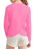 Girls Athletic Shirts Kids Long Sleeve Workout Tops Split Back Quick Dry T-Shirt 5-14Y
