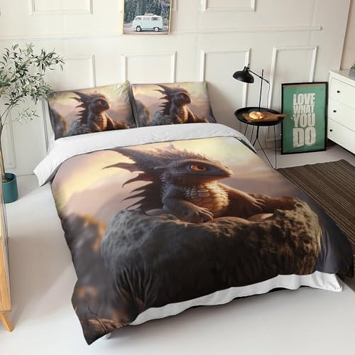 Housse de couette dragon 3D en microfibre douce avec zip double - 3