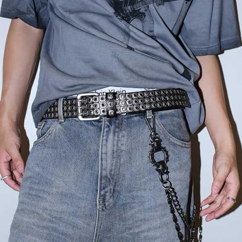 3 Row Studded Belts Punk Hip Hop Personalized Faux Leather Belts For Jeans Pants4
