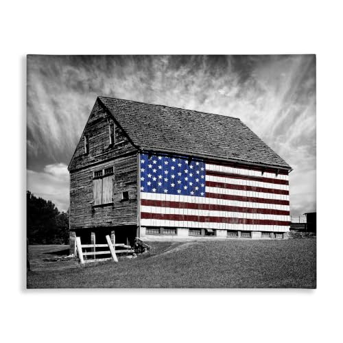Stupell Industries Black & White Barn with American Flag, Designed By James Mcloughlin, 30 x 24, Canvas Wall Art