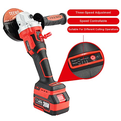 TEENO Cordless Angle Grinder 21V, No Load Speed 9800 RPM (Grinding/Cutting Disc Diameter: 125 mm), Incl. 2 x 3.0Ah Batteries, 2-Position Adjustable Auxiliary Handle - Image 4