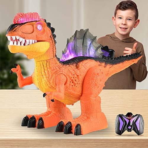BEZGAR Remote Control Dinosaur Toys for Kids 3 4 5 6 7 Remote Control Spinosaurus RC Dinosaur Toy Gift for Boys and Girls with Light and Sounds with Rechargeable Battery Simulation Dinosaur