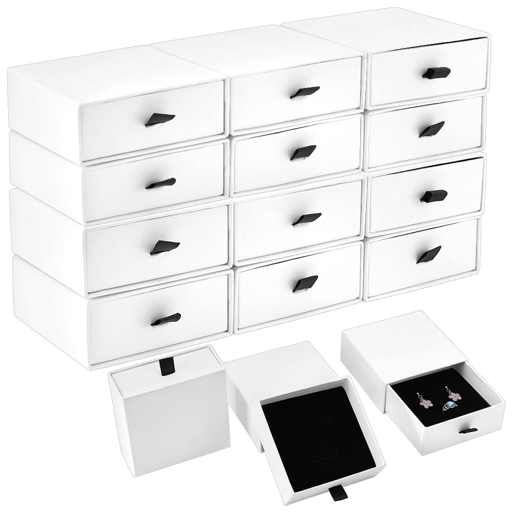 PH PandaHall 24 Pezzi Scatole per Gioielli in Cartone Cassetto 10x10x4 cm Foderato in Velluto Organizzatore di Gioielli Bianco Scatole Regalo a Cassetto per il Ringraziamento Collane Orecchini
