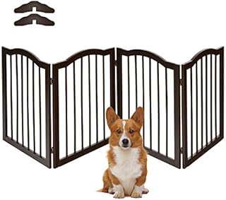 COSTWAY 4 Panel Folding Pet Gate with Support Feet and Arched Top, Wooden Dogs Cats Freestanding Barrier, Portable Pet Safety Fence Expands up to 204cm Wide