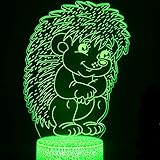 3D erizo luz nocturna USB interruptor táctil decoración mesa escritorio ilusión óptica lámparas 7 colores cambiantes lámpara de mesa LED Navidad hogar amor cumpleaños niños decoración juguete regalo