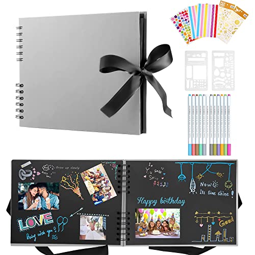 DazSpirit Photo Album Scrapbook, 80 Page DIY Memory Book with 12 Metallic Pens & 8 Photo Stickers, Holds 420 Photos