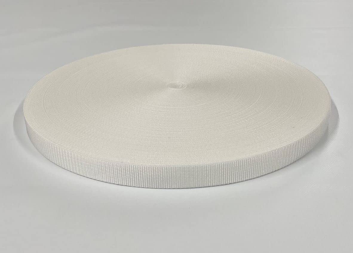 25mm Polypropylene Webbing Lightweight Strap For Backpacks Belts Handles Bags Straps Dog Leads (5 Metres, White)