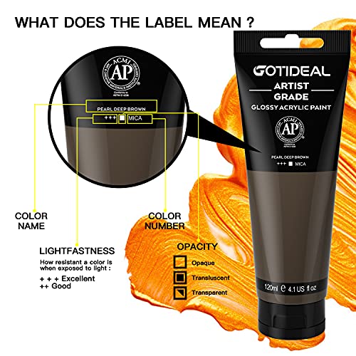 Image of GOTIDEAL Metallic Bronze Acrylic Paint Pearl Deep Brown Tubes(120ml, 4.1 oz) Non Toxic Non Fading,Rich Pigments for Painters, Adults & Kids, Ideal for Canvas Wood Clay Fabric Ceramic Craft Supplies