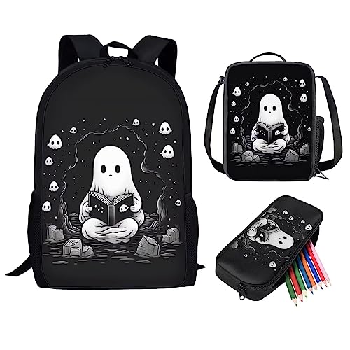 Zaino per bambini con portapranzo zaino per ragazzi con stampa tigre borsa da scuola set da 3 pezzi per per il pranzo cancelleria Fantasma carino. Taglia
