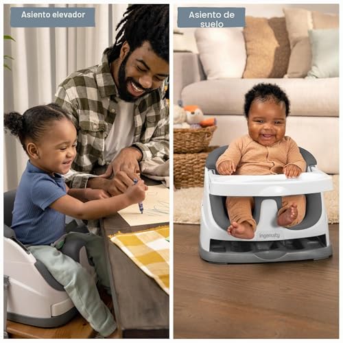 Miniatura 2 de Ingenuity, Alzador De Asiento Y Elevador De Viaje, Apta Para Bebés Y Niños Para Comer, Arnés De Seguridad De 3 Puntos, Silla Portátil, Fácil De Limpiar, A Partir De 6 Meses, Gris