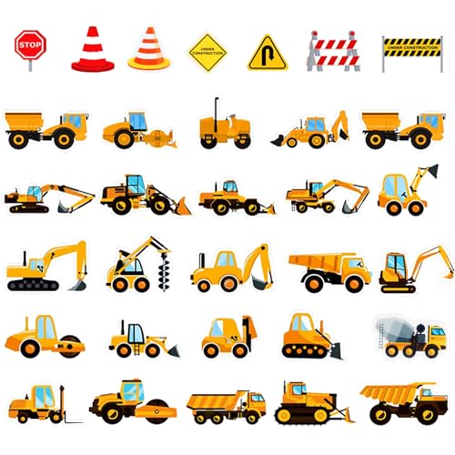 64 Stück Essbar Straßenschild Baufahrzeug Cupcake Topper LKW Bagger Kuchen Dekorieren Baby Jungen Kinder Geburtstag Kuchen Topper Oblatenpapier Baufahrzeug-Kuchen-Deckel