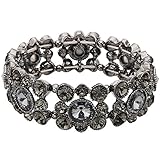 EVER FAITH Black-Tone Round Austrian Crystal Vintage Style Elastic Stretch Bracelet Black
