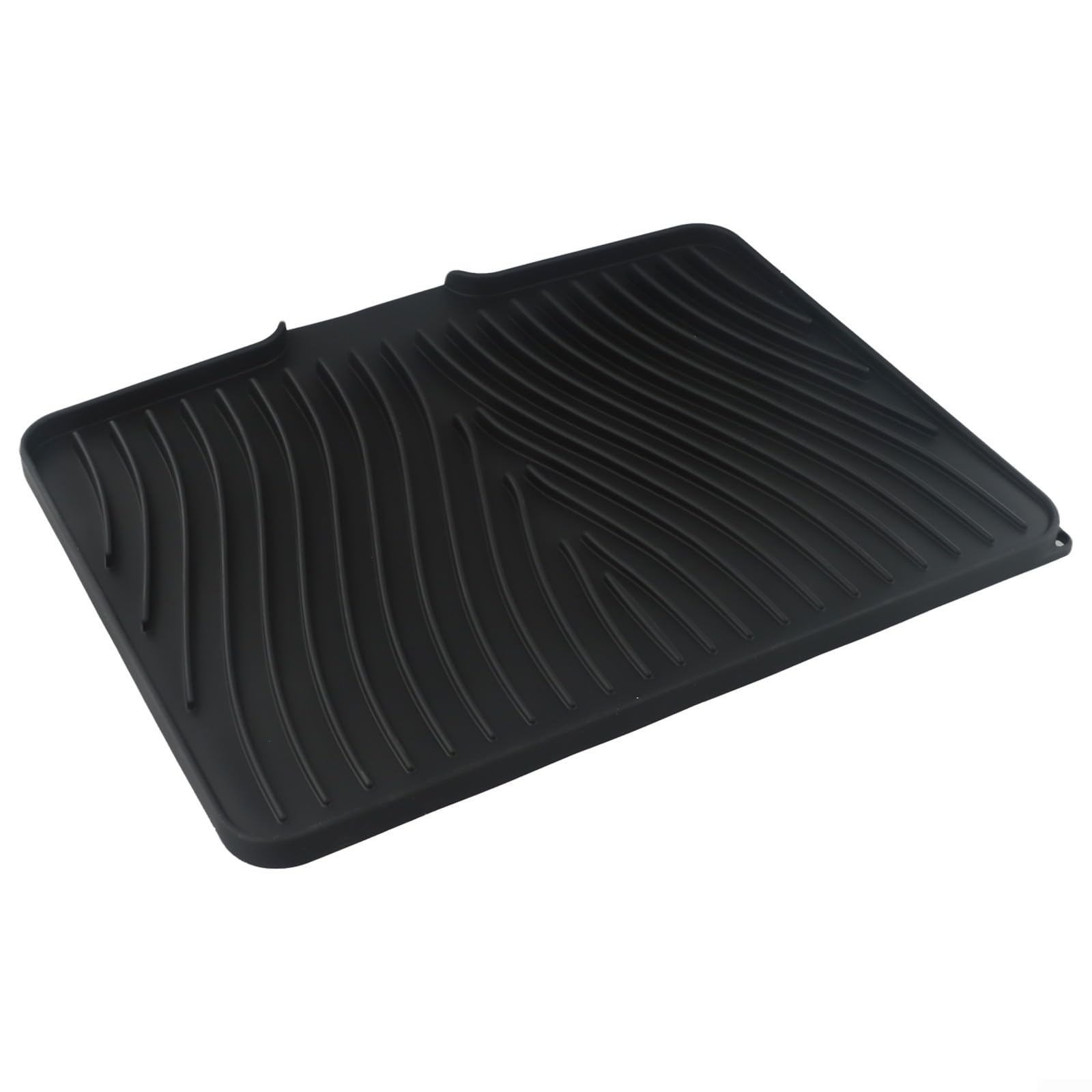 Alfombrilla de silicona para secar platos de cocina, ideal para vasos y ollas, borde de drenaje único para una gestión del agua sin esfuerzo (negro)