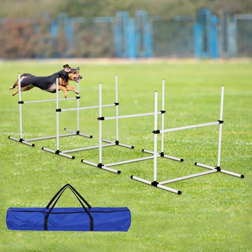anwickjeff 4 Pack Dog Agility Jumps with Carry Bag Exercise,Dog Jumping Hurdles Adjustable Height Jump Bars,for Indoor Outdoor Dog Agility Course Game
