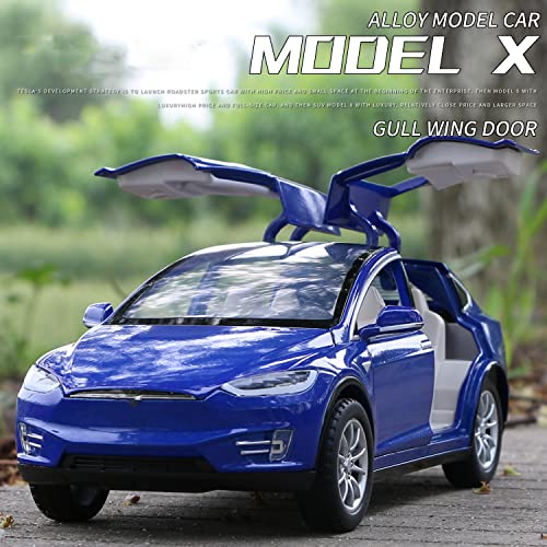 Jiayemodel 1:24 Diecast Model Car For Tesla Model X, Complete With Lights And Simulation Of Sound. This Decorative Alloy Mini Vehicle Is A Unique Gift For Your Loves Or Young. (Blue) #TOP1