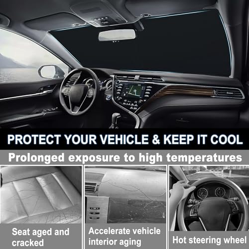 Image of Windshield Sun Shade for 2018-2024 Toyota Camry Accessories Foldable Front Window Shade 310T Thickened Protect from Sun Rays & Heat Damage Fully Covered to Keep Car Cool
