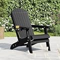livewood HDPE Foldable Adirondack Outdoor Chair with Cup Holder, Weather Resistant Heavy-Duty Patio Chair for Patio, Backyard, Deck, Fire Pit, Lawn and Porch, Black