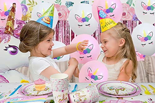 Simnuply Unicorn Birthday Decorations For Girls, Valentines Day Gifts For Kids Serve 16 Guests, Pink Party Decorations Included Unicorn Balloons, Tablecloth, Photo Backdrop, Plates And Napkins #TOP1