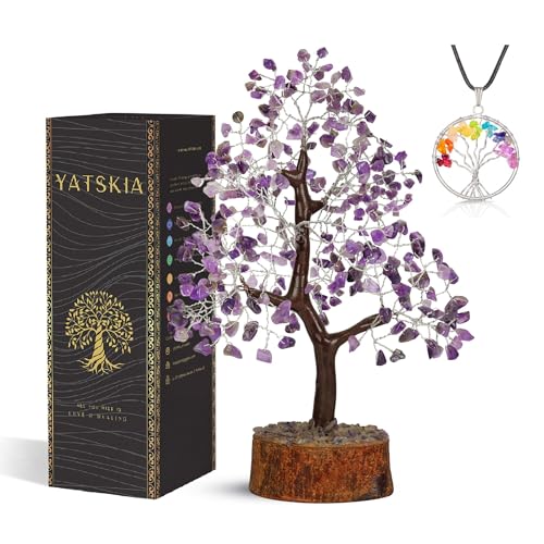 YATSKIA Amethyst Crystals Tree - Room Decor - Crystal Tree of Life - Spiritual Gifts for Women - Stones and Crystals - Bonsai Tree from Daughter - Good Luck Tree - Gemstone Tree