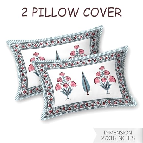 Image of Living Roots Ethnic Jaipur Block Print Double Cotton Bedsheet & 2 Pillow Covers, for Mattress Upto 6 inches Thick, No Colour Bleeding, Pink Colour, King Size 90 * 108 inches, 120TC (603-C)