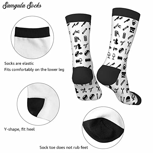 Image of Red Striped Crew Socks for Woman Size 6-8 Christmas Tree Moose Snowflake Dots Lines Girls Socks