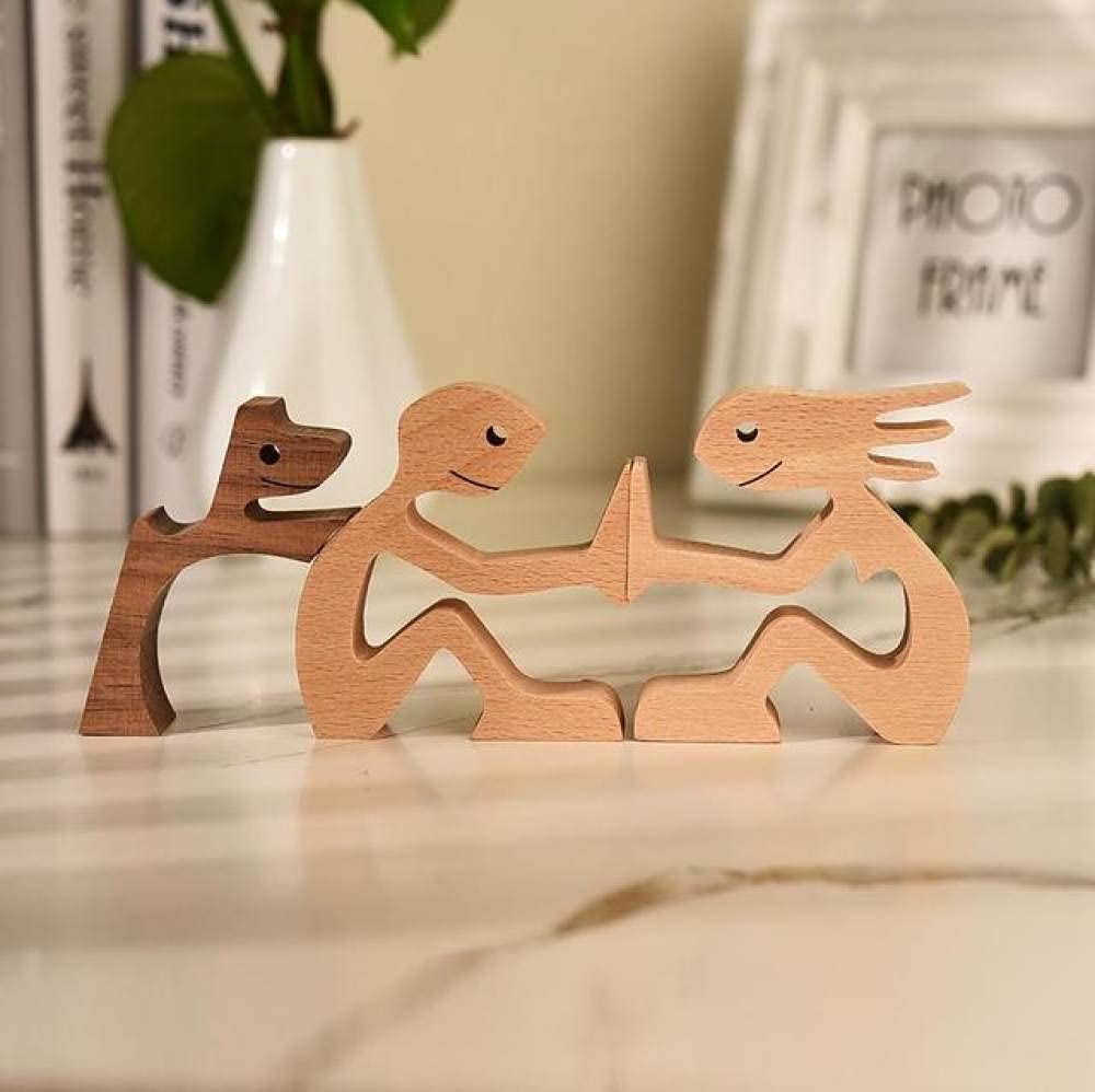 Statue en bois sculpture artisanat personnalisé humain et chien