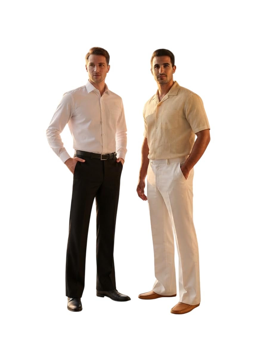 SH. Collections Men's Bootcut Formal Pants Combo Pack of 2 | Black & Off White Solid High Waist Flared Bottom Trousers | Office, Party & Casual Stretch Fit-picture-12