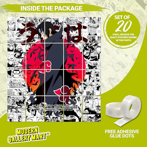 Image of MODERN GALLERY MART Pack of 20 Naruto Itachi Uchiha Manga Poster | A4 Size Anime Wall Art (8.3 x 11.7 inch) | Manga Posters with Glue Dots | Anime Poster for Bedroom, Living Room, Office