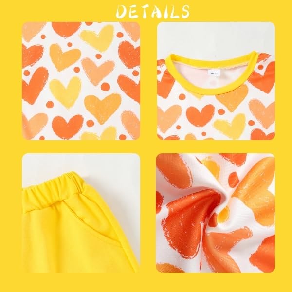 Image of Yoxindax Tween Girls Summer 2-Piece Outfit Set - Crew Neck Short Sleeve T-Cherry Print Shorts 7-14Y Summer Clothes