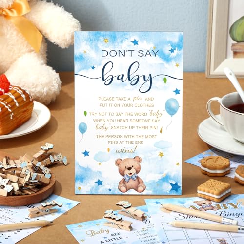 Image of Patelai 321 Bearly Wait Baby Shower Decorations Blue Bear Party Supplies Bearly Wait Baby Shower Games 5 Set Don't Say Serves 50 Guests for Blue Bear Gender Reveal Birthday Party Decorations Supplies