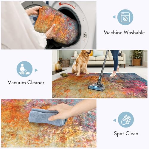 Lahome Modern Abstract Area Rug - 2x3 Small Kitchen Rug Washable Rugs for Entryway Colorful Bathroom Rug Non Slip, Rainbow Contemporary Front Indoor Doormat Floor Throw Carpet for Bedroom