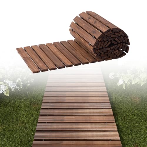 12FT Straight Wooden Garden Pathway Walkway Outdoor Roll Out Decorative Garden Non-Slip Patio Path Decorative Boardwalk Outdoor Road Floor for Backyard Beach Wedding Party