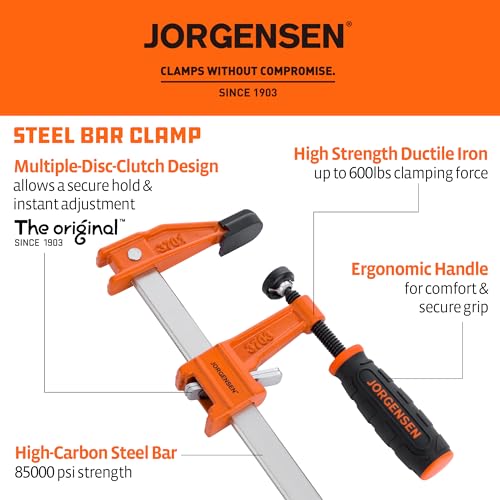 Image of Jorgensen 6 inch Medium-Duty Steel Bar Clamp Set, 600 lbs Load Limit, 2-Pack