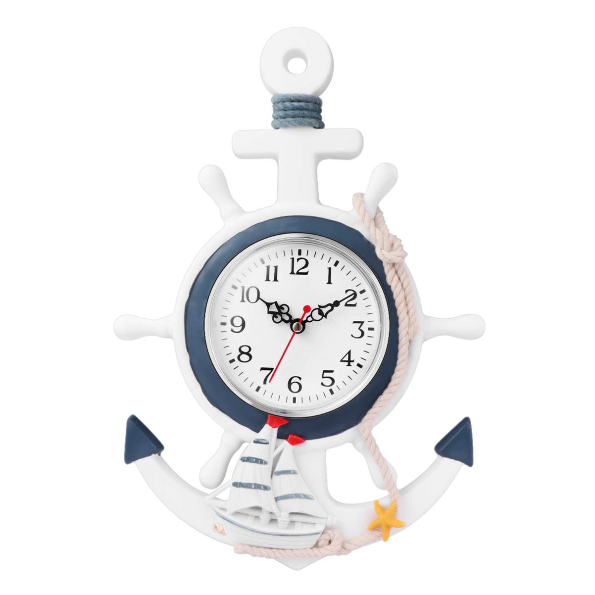 Time Clock Anchor Clock Beach Sea Theme Nautical Wheel Rudder Steering Wheel Decor Wall Hanging Decoration Ocean Decor