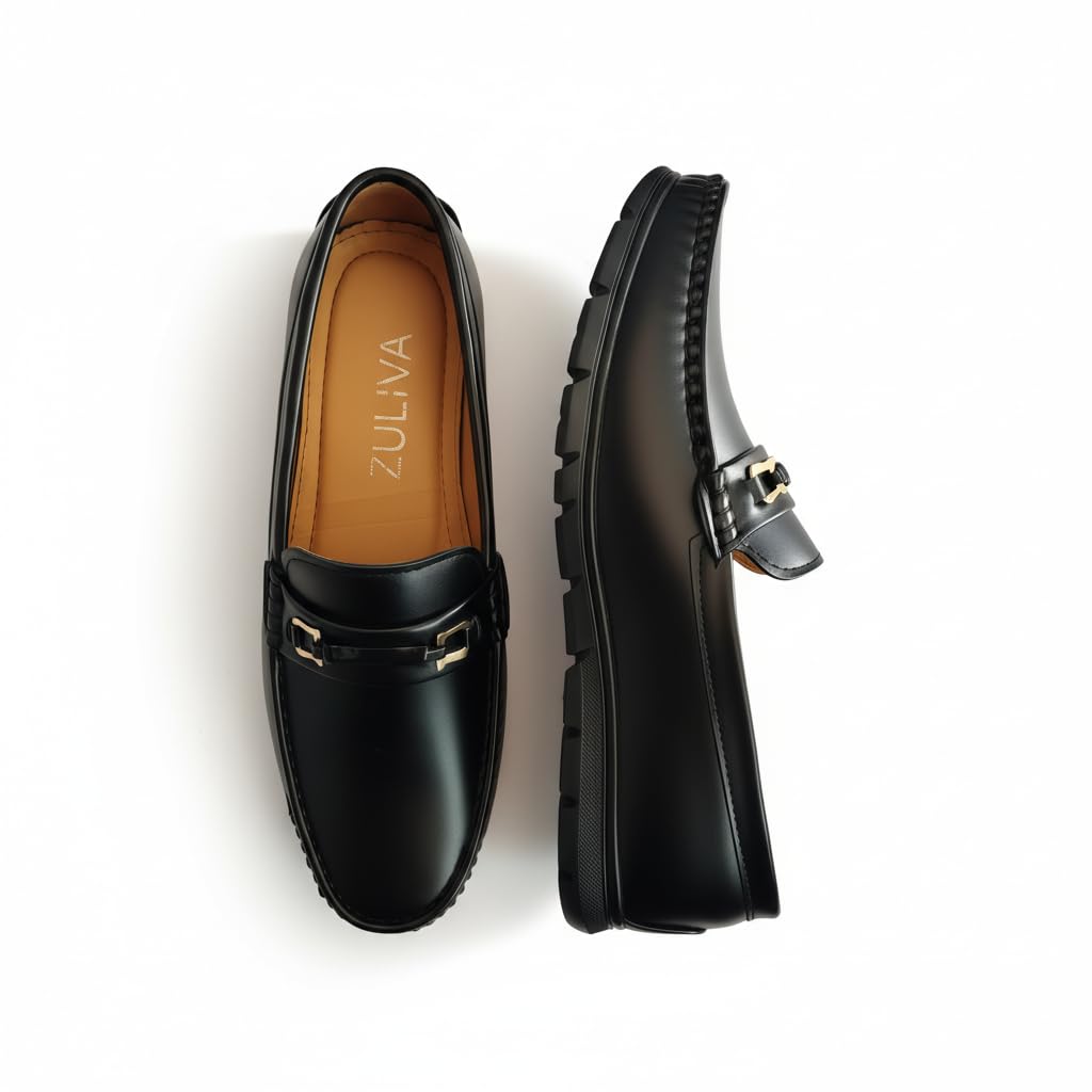 Men’s Black Formal Loafers with Metal Bit | Slip-On Office, Party & Business Wear Shoes for Men | Comfortable Shoes