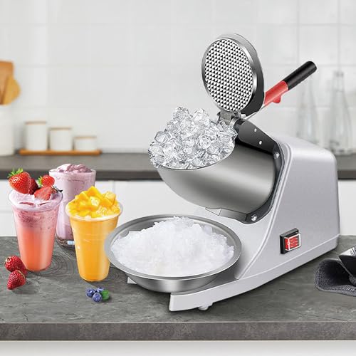 VPHOME Electric Ice Crushers 300W Stainless Steel Blade Shaved Ice Snow Cone Maker Kitchen Machine Electric Dual Blades Ice Crusher Shaver Snow Cone Maker for Commercial Use (Silver)