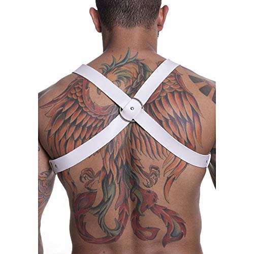 Arreio Harness Masculino Couro Vegano Com Ajustes (Branco)