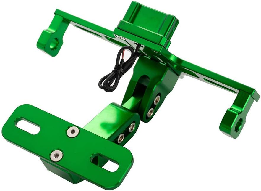 Universal Motorcycle LED Light Rear License Plate Holder Adjustable Fender Eliminator Bracket for Yamaha for Kawasaki for Ducati (Green)