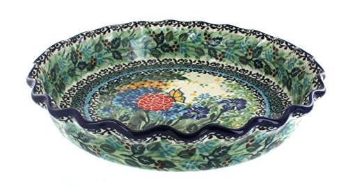 Blue Rose Polish Pottery - Green Teresa Pie Plate - 10 Blue Rose Polish Pottery - Green Teresa Pie Plate - 10