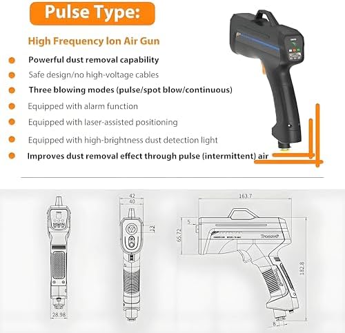 Upgrade Handheld Ionizing Air Gun - Anti-Static Eliminator for Electronics & Cars, Efficient Dust Removal, DC 24V, Trigger Lock Function, B-Nozzle, Portable Static Control Tool.