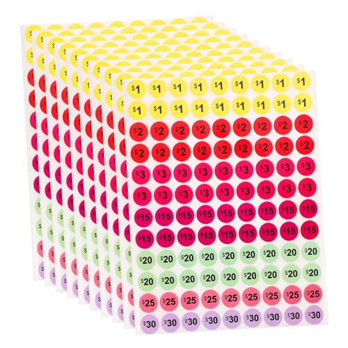 VILLFUL 10 Sheets 2cm Colorful Sale Labels Self Adhesive Pricing Stickers for Small Business and Market Pricing Tools for Goods Pricing