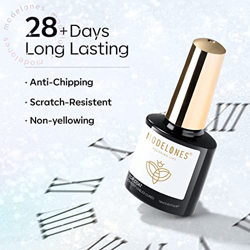 Modelones MO-GP027 Glitter Gel Top Coat, Iridescent Silver Mix Glitter Gel Polish No Wipe Top Coat Glossy Sparkly Finish Long Lasting Soak Off Rainbow Shimmer Glitter Gel Nail Polish Nail Art Gift thumb #4