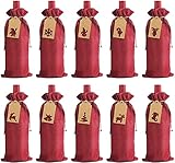 STEFORD Burlap Wine Gift Bags-12 Pack Jute Wine Bags with Drawstring Reusable Wine Bottle Covers with String and Tags for Christmas,Wedding,Birthday,Party Favors,6.3”x14.2”