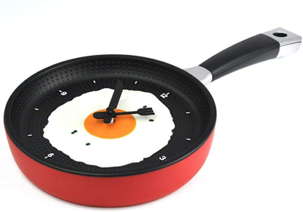 Kitchen Cafe Wall Clock, Frying Pan Omelette Clock, Abs Creative Wall Clock, Pan Shape, Silent Sweeping Movement, Simple Scale,Blue